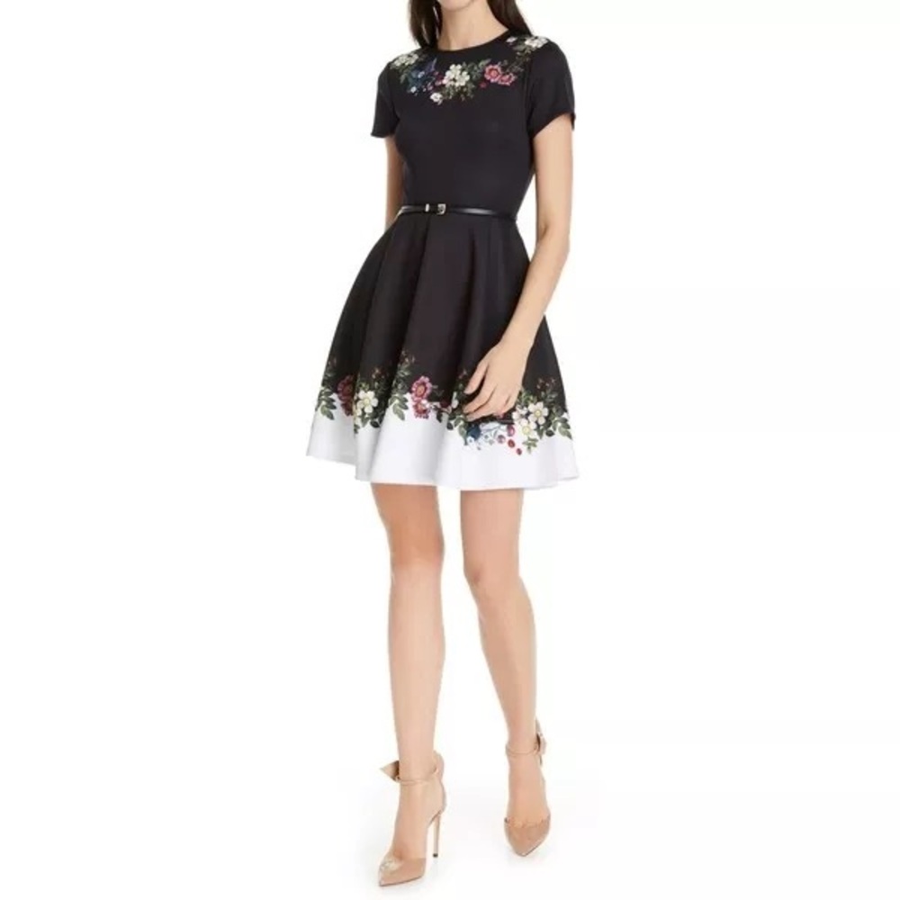 Ted Baker Chestna Floral Print Belted Skater Dress